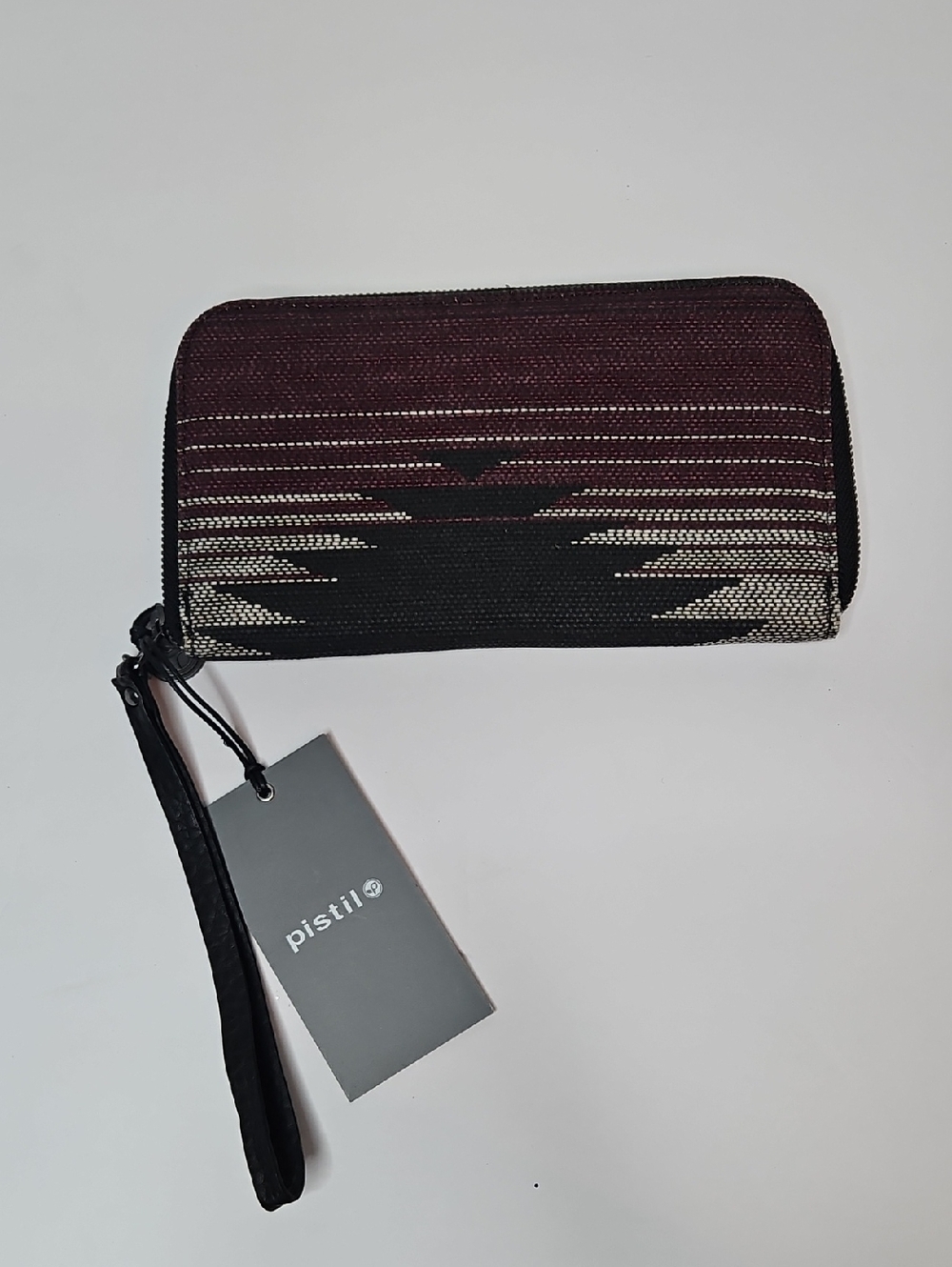 NWT Pistil Black & Burgundy Woven Zip Wristlet